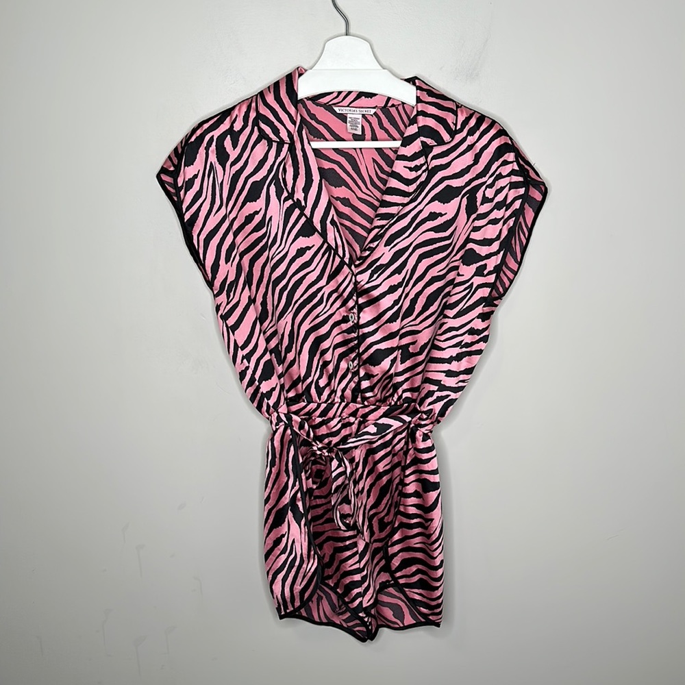 Victoria’s Secret Satin Pink Zebra Print Sleep Romper - Picture 1 of 12
